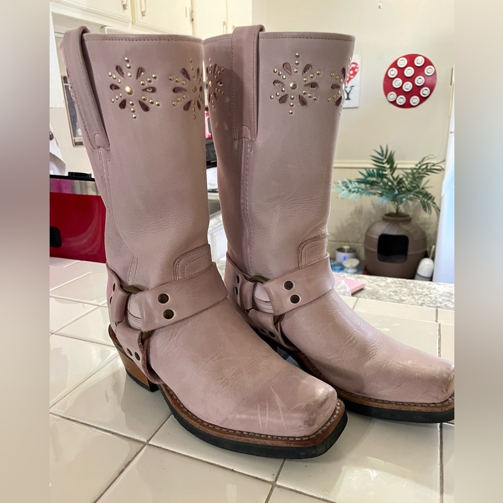 Frye Harness blush floral cutout boots